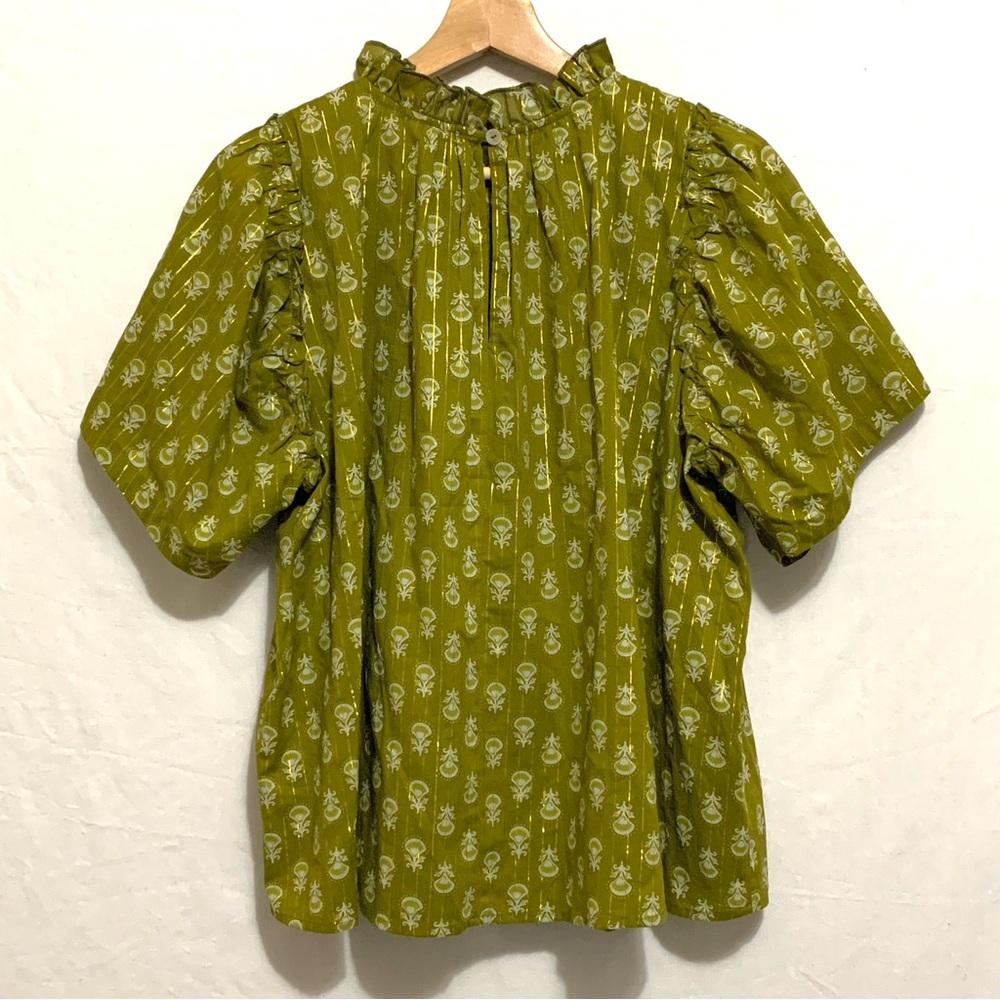 THML Olive Green Smocked Floral Short Sleeve Top - Picture 8 of 13